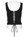 Black Punk Vest with Lace-up Front and Adjustable Straps