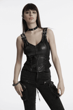 Black Punk Vest with Lace-up Front and Adjustable Straps