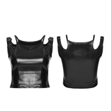 Black Rubber Punk Techwear Cropped Top for Women