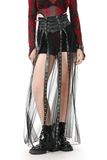 Black Sheer Maxi Skirt with Bold Metal Stud Accents