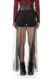 Black Sheer Maxi Skirt with Bold Metal Stud Accents