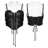 Black Strap Corset Top with Lace Up Back Accent