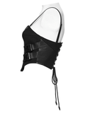 Black Strap Corset Top with Lace Up Back Accent