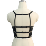 Black Strappy Cage Bra Body Harness / Crop Tops Accessories in Gothic Fetish Style