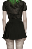 Black Techwear Buckle Waist Pleated Short Skirt