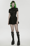 Black Techwear Buckle Waist Pleated Short Skirt