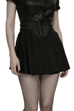 Black Techwear Buckle Waist Pleated Short Skirt