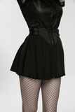Black Techwear Buckle Waist Pleated Short Skirt