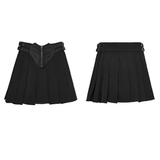 Black Techwear Buckle Waist Pleated Short Skirt