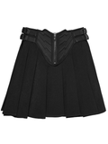Black Techwear Buckle Waist Pleated Short Skirt