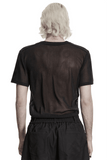 Black Transparent Mesh Punk T-Shirt with Shoulder Inserts
