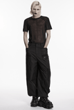 Black Transparent Mesh Punk T-Shirt with Shoulder Inserts