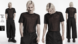 Black Transparent Mesh Punk T-Shirt with Shoulder Inserts