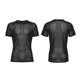 Black Transparent Mesh Punk T-Shirt with Shoulder Inserts