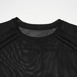 Black Transparent Mesh Punk T-Shirt with Shoulder Inserts