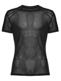 Black Transparent Mesh Punk T-Shirt with Shoulder Inserts