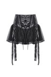 Black Tulle Skirt with Front Lace-Up and Rivets