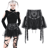 Black Tulle Skirt with Front Lace-Up and Rivets