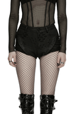 Black Viper-Print Punk Low Waist Lace-Up Shorts