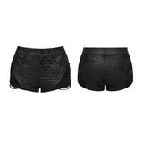 Black Viper-Print Punk Low Waist Lace-Up Shorts