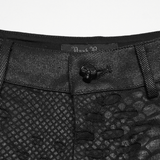 Black Viper-Print Punk Low Waist Lace-Up Shorts