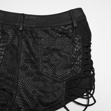 Black Viper-Print Punk Low Waist Lace-Up Shorts