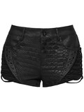 Black Viper-Print Punk Low Waist Lace-Up Shorts