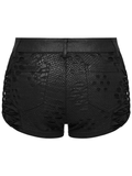 Black Viper-Print Punk Low Waist Lace-Up Shorts