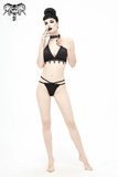 Bikini noir pour femme avec tour de cou / ensemble de maillot de bain appliqué en dentelle gothique