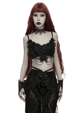 Gothic Bloody Rose Lace Bralet with Draped Chain Detail
