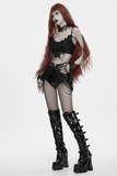 Gothic Bloody Rose Lace Bralet with Draped Chain Detail