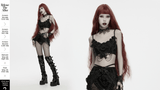 Gothic Bloody Rose Lace Bralet with Draped Chain Detail