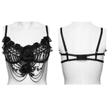 Gothic Bloody Rose Lace Bralet with Draped Chain Detail