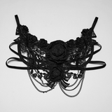 Gothic Bloody Rose Lace Bralet with Draped Chain Detail