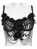 Gothic Bloody Rose Lace Bralet with Draped Chain Detail
