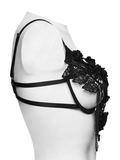 Gothic Bloody Rose Lace Bralet with Draped Chain Detail