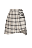 Bold Buckles Elevate Edgy Plaid Asymmetrical Skirt