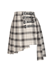 Bold Buckles Elevate Edgy Plaid Asymmetrical Skirt