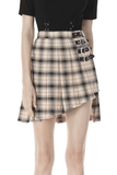 Bold Buckles Elevate Edgy Plaid Asymmetrical Skirt