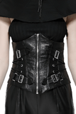 Bold Leather Corset Belt with Zipper and Buckle Accents