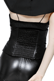 Bold Leather Corset Belt with Zipper and Buckle Accents