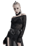 Bold Punk Print Velvet Mesh Top With Half-Finger Cuffs