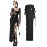 Buckled Straps Maxi Skirt with Slit and Metal Details
