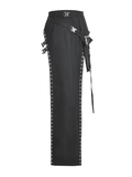 Buckled Straps Maxi Skirt with Slit and Metal Details