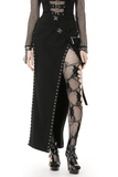 Buckled Straps Maxi Skirt with Slit and Metal Details