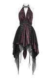 Burgundy Gothic Halter Dress with Lace Layers