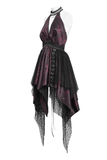 Burgundy Gothic Halter Dress with Lace Layers