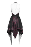 Burgundy Gothic Halter Dress with Lace Layers
