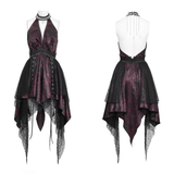 Burgundy Gothic Halter Dress with Lace Layers