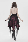 Burgundy Gothic Halter Dress with Lace Layers